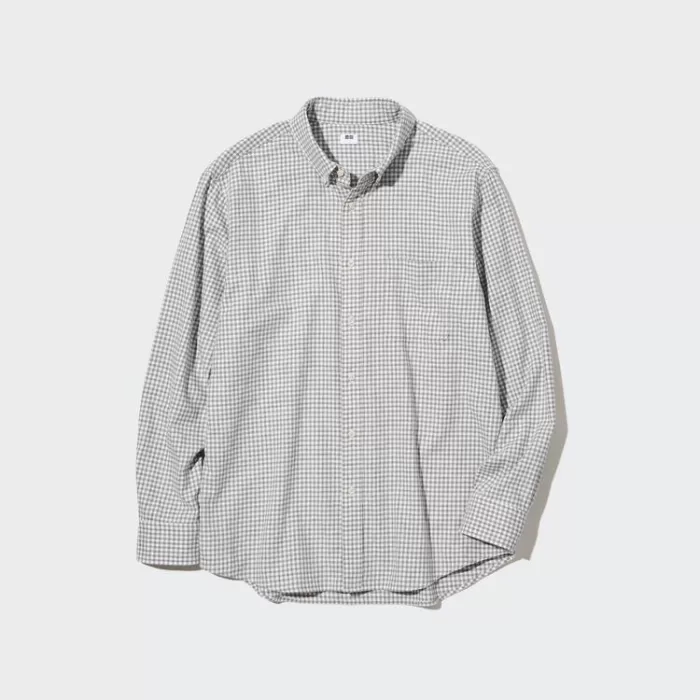 Uniqlo Flannel Regular Fit Checked (Button-down Collar) Men’s Shirts Grey