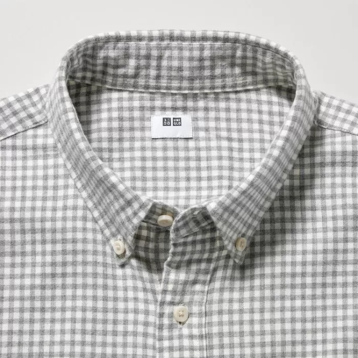 Uniqlo Flannel Regular Fit Checked (Button-down Collar) Men’s Shirts Grey