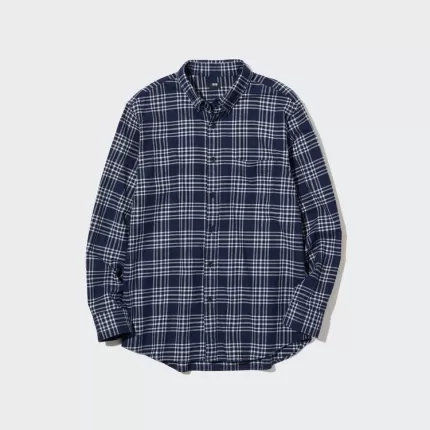 Uniqlo Flannel Regular Fit Checked (Button-down Collar) Men’s Shirts Navy Blue