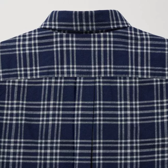 Uniqlo Flannel Regular Fit Checked (Button-down Collar) Men’s Shirts Navy Blue