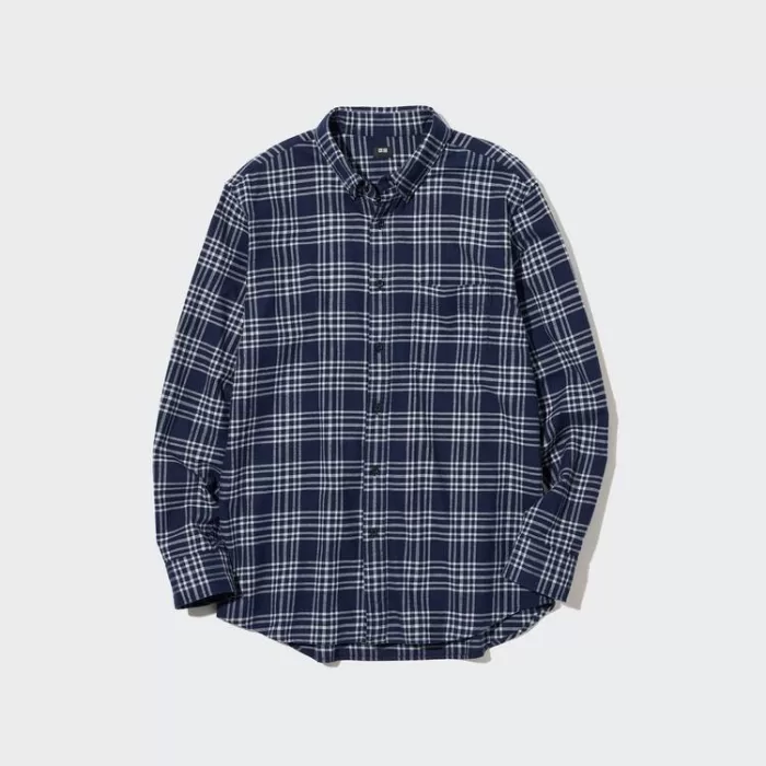 Uniqlo Flannel Regular Fit Checked (Button-down Collar) Men’s Shirts Navy Blue