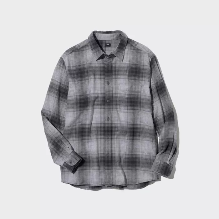 Uniqlo Flannel Regular Fit Checked (Regular Collar) Men’s Shirts Grey