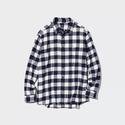 Uniqlo Flannel Regular Fit Checked (Regular Collar) Men’s White Shirts