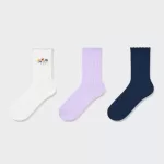 Uniqlo Flower Print Regular Socks (Three Pairs) Kids White Purple Navy