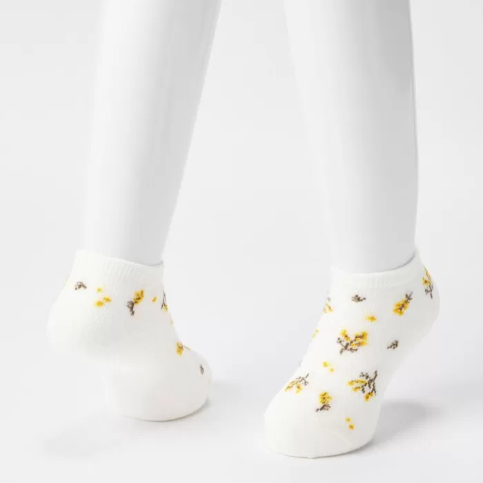 Uniqlo Flower Print Short Socks (Three Pairs) Kids Cream Yellow Blue