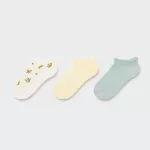 Uniqlo Flower Print Short Socks (Three Pairs) Kids Cream Yellow Blue