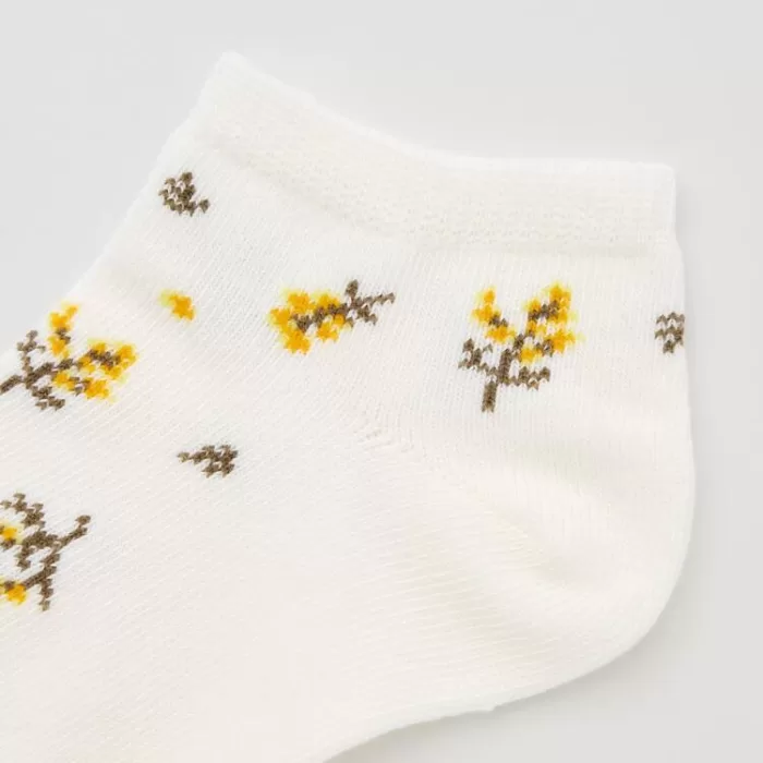 Uniqlo Flower Print Short Socks (Three Pairs) Kids Cream Yellow Blue