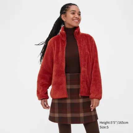 Uniqlo Fluffy Fleece Zipped Jackets Women Red