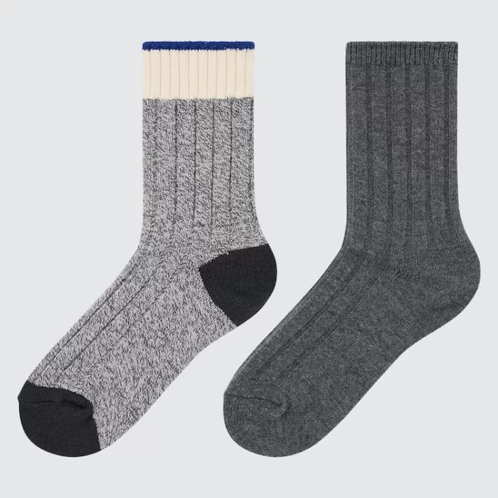 Uniqlo Heattech Colour Block Socks (Two Pairs) Kids Grey