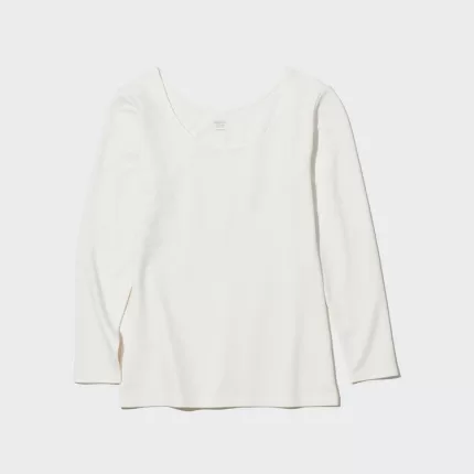 Uniqlo Heattech Extra Warm Cotton Scoop Neck Long Sleeved Thermal Tops Women White