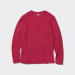 Uniqlo Heattech Fleece Crew Neck Long Sleeved Thermal Women’s Tops Red