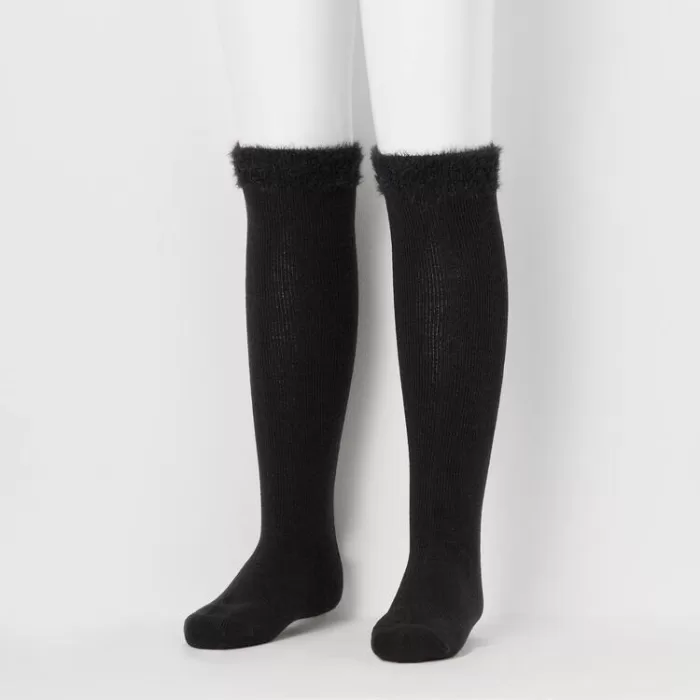 Uniqlo Heattech Knee High Fluffy Socks (Two Pairs) Kids Black