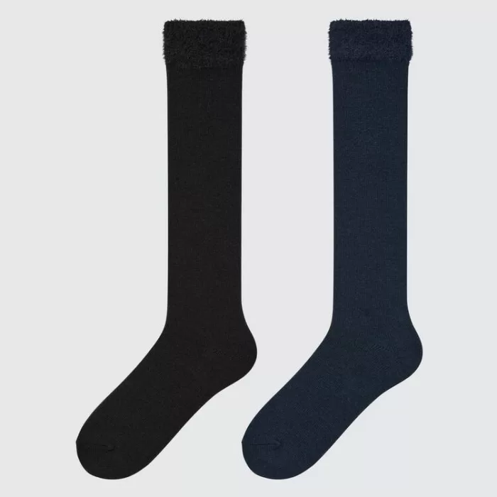 Uniqlo Heattech Knee High Fluffy Socks (Two Pairs) Kids Black