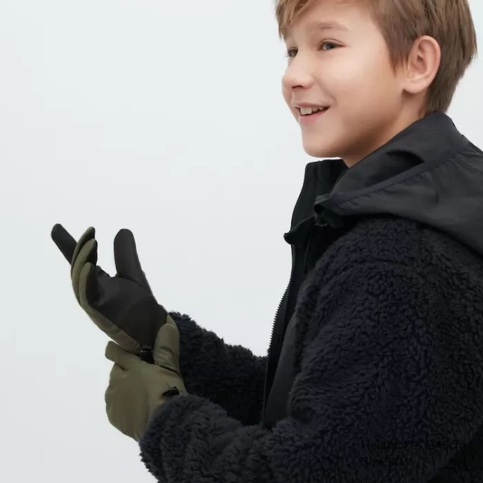 Uniqlo Heattech Lining Touchscreen Thermal Gloves Kids Olive Green