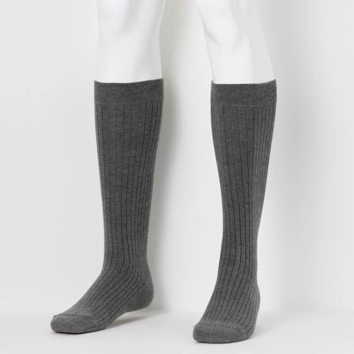 Uniqlo Heattech Ribbed Knee High Socks Men Dark Grey