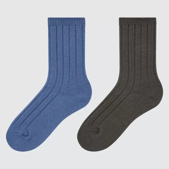 Uniqlo Heattech Ribbed Socks (Two Pairs) Kids Blue Grey