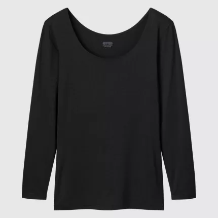 Uniqlo Heattech Scoop Neck Long Sleeved Thermal Tops Women Black