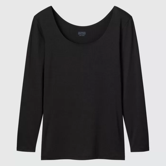 Uniqlo Heattech Scoop Neck Long Sleeved Thermal Tops Women Black