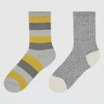 Uniqlo Heattech Striped Socks (Two Pairs) Kids Grey Yellow