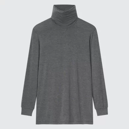 Uniqlo Heattech Turtleneck Long Sleeved Thermal Tops Men Dark Gray