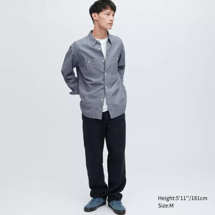 Uniqlo Hickory Denim Regular Fit Work Shirts (Regular Collar) Men Blue