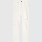 Uniqlo High Rise Slim Fit Direct Leg Ankle Length Distressed Women’s Jeans White