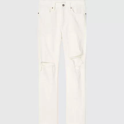 Uniqlo High Rise Slim Fit Direct Leg Ankle Length Distressed Women’s Jeans White