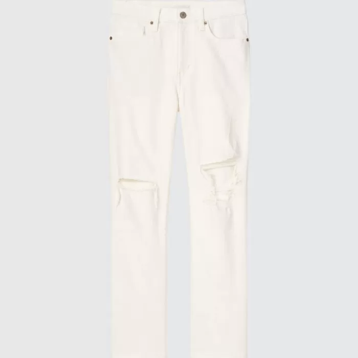 Uniqlo High Rise Slim Fit Direct Leg Ankle Length Distressed Women’s Jeans White