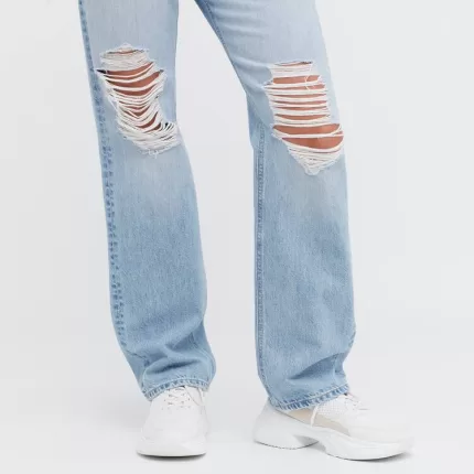 Uniqlo High Rise Straight Leg Distressed Women’s Jeans Blue