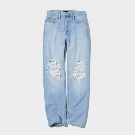 Uniqlo High Rise Straight Leg Distressed Women’s Jeans Blue