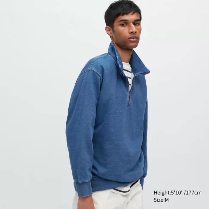 Uniqlo Indigo Sweat Half-zipped Pullover Men’s Sweatshirts Blue