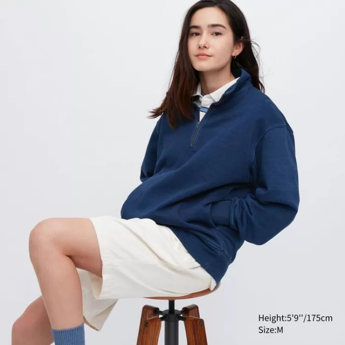 Uniqlo Indigo Sweat Half-zipped Pullover Men’s Sweatshirts Blue