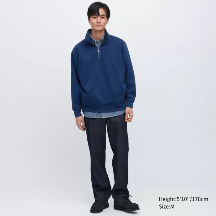 Uniqlo Indigo Sweat Half-zipped Pullover Men’s Sweatshirts Blue