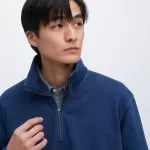 Uniqlo Indigo Sweat Half-zipped Pullover Men’s Sweatshirts Blue