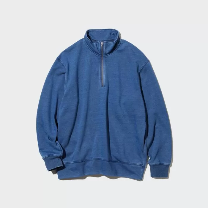 Uniqlo Indigo Sweat Half-zipped Pullover Men’s Sweatshirts Blue