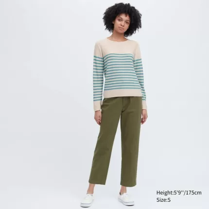 Uniqlo Ines De La Fressange 3d Knit Seamless Striped Boat Neck Women’s Knitwear Beige