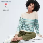 Uniqlo Ines De La Fressange 3d Knit Seamless Striped Boat Neck Women’s Knitwear Beige