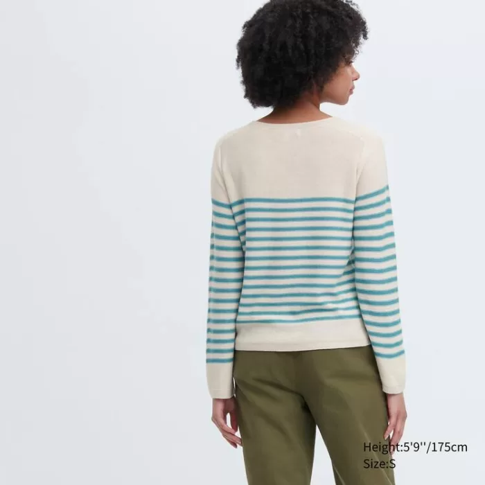 Uniqlo Ines De La Fressange 3d Knit Seamless Striped Boat Neck Women’s Knitwear Beige