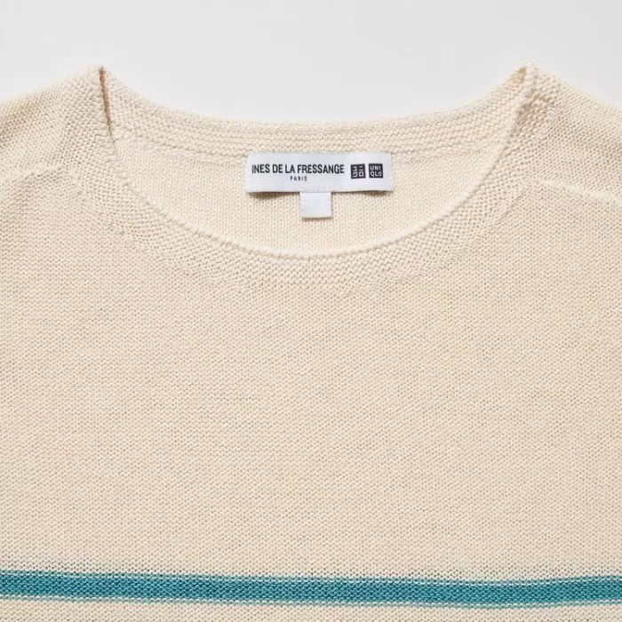 Uniqlo Ines De La Fressange 3d Knit Seamless Striped Boat Neck Women’s Knitwear Beige