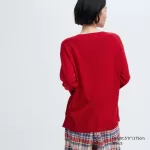 Uniqlo Ines De La Fressange Cotton Cashmere Blend Oversized V Neck Women’s Knitwear Red