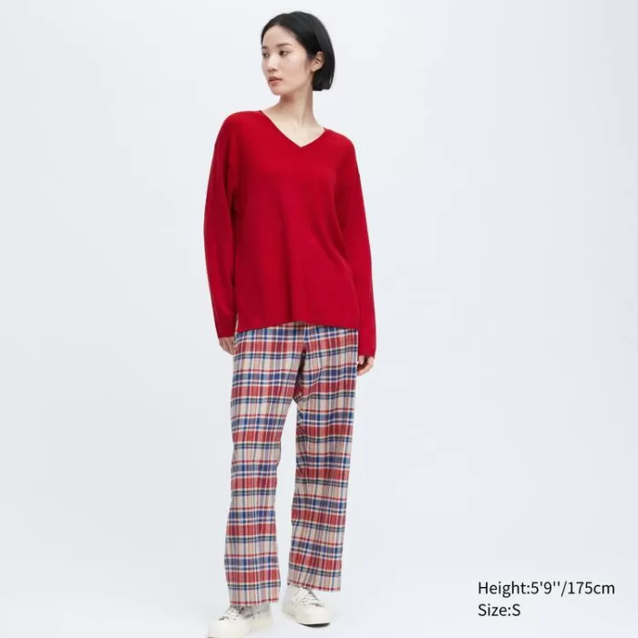 Uniqlo Ines De La Fressange Cotton Cashmere Blend Oversized V Neck Women’s Knitwear Red