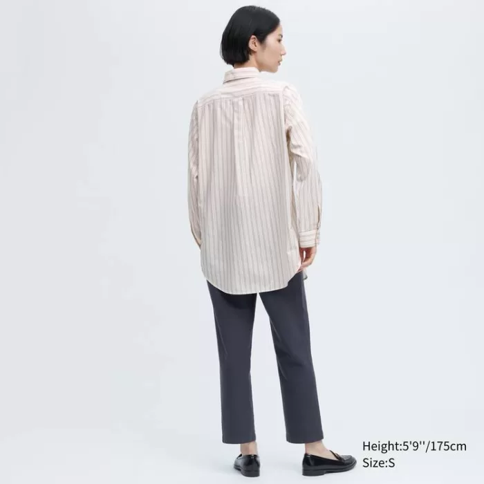 Uniqlo Ines De La Fressange Cotton Silk Blend Oversized Long Sleeved Women’s Shirts Beige