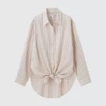 Uniqlo Ines De La Fressange Cotton Silk Blend Oversized Long Sleeved Women’s Shirts Beige