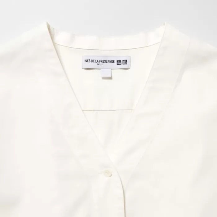 Uniqlo Ines De La Fressange Cotton Twill V Neck 3/4 Sleeved Women’s White Shirts