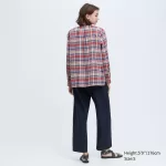 Uniqlo Ines De La Fressange Linen Cotton Blend Pintucked Long Sleeved Women’s Shirts Blue Red