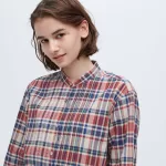 Uniqlo Ines De La Fressange Linen Cotton Blend Pintucked Long Sleeved Women’s Shirts Blue Red