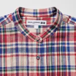 Uniqlo Ines De La Fressange Linen Cotton Blend Pintucked Long Sleeved Women’s Shirts Blue Red