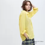 Uniqlo Ines De La Fressange Sheer Cotton Relaxed Fit Long Sleeved Women’s Shirts Yellow