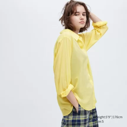 Uniqlo Ines De La Fressange Sheer Cotton Relaxed Fit Long Sleeved Women’s Shirts Yellow