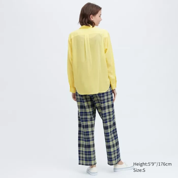 Uniqlo Ines De La Fressange Sheer Cotton Relaxed Fit Long Sleeved Women’s Shirts Yellow